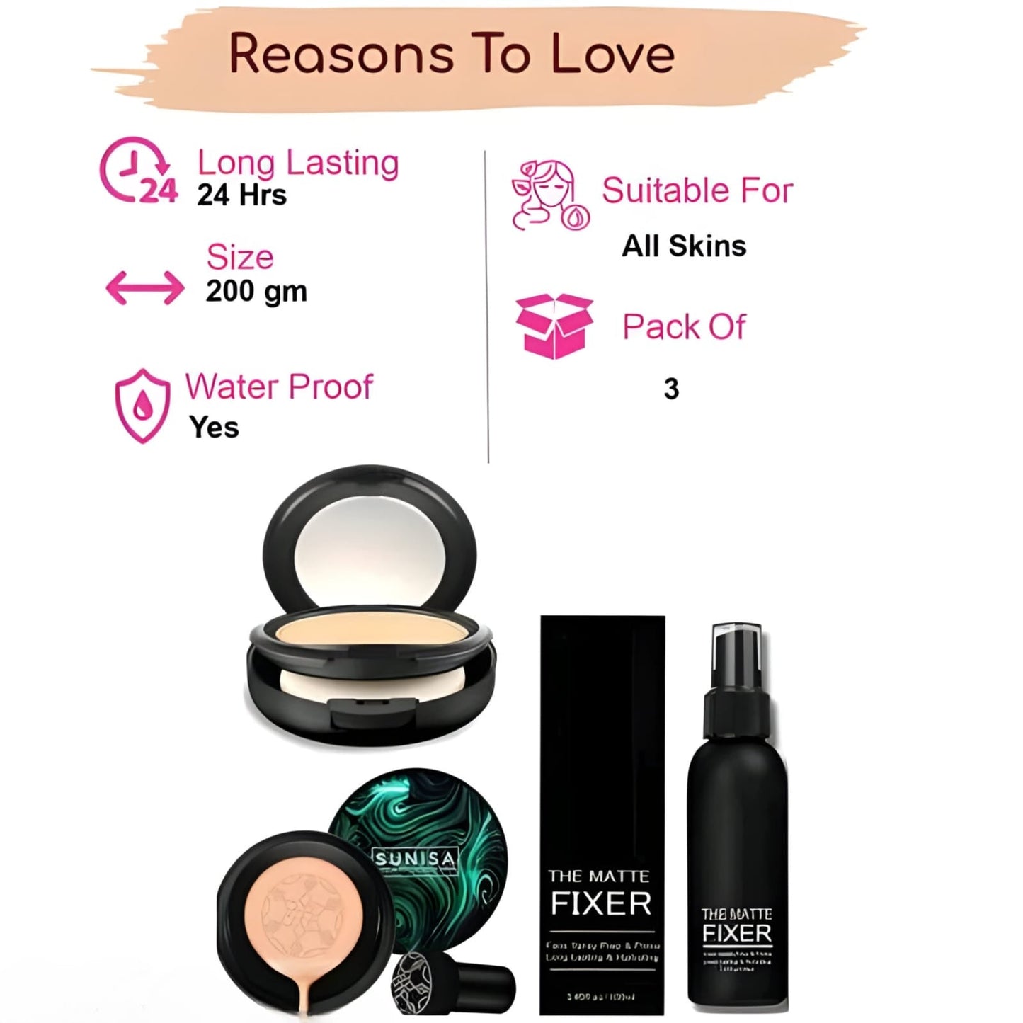 Sunisa Waterproof Foundation Bb and Cc Cream With Air Cushion and Makeup Fixer