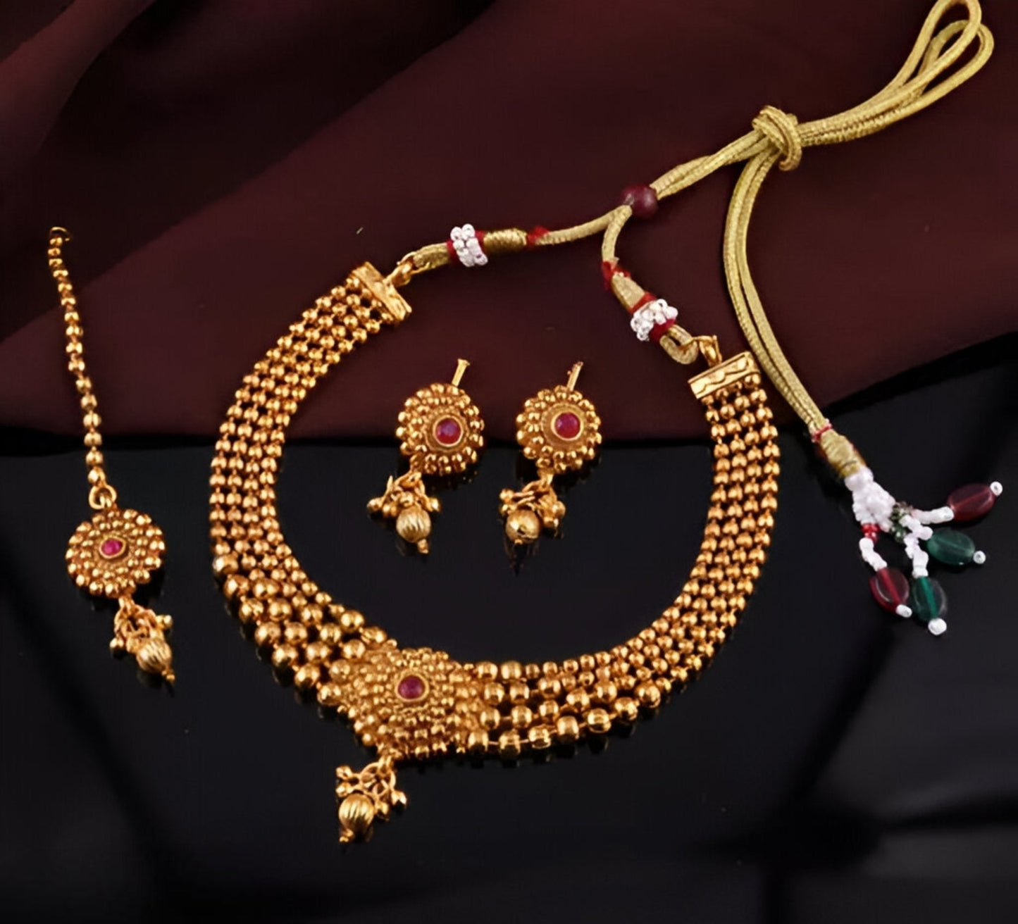 Awesome Mate Plated Colour Stone Necklace Set For Women