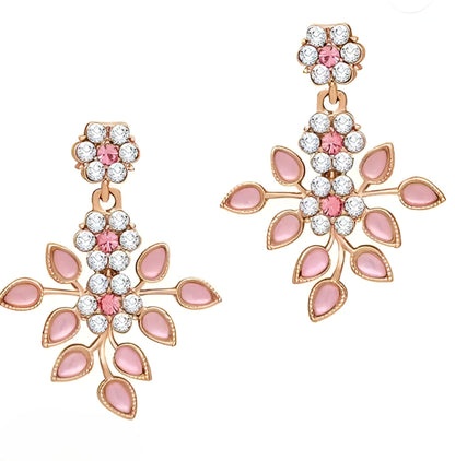 Rose Gold Plated Necklace set with Peach color Kundan