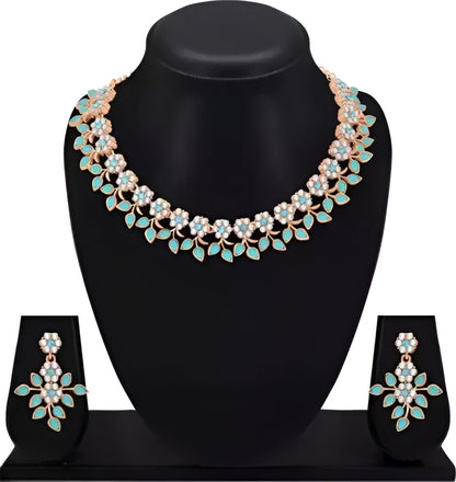 Rose Gold Plated Necklace set with Peach color Kundan