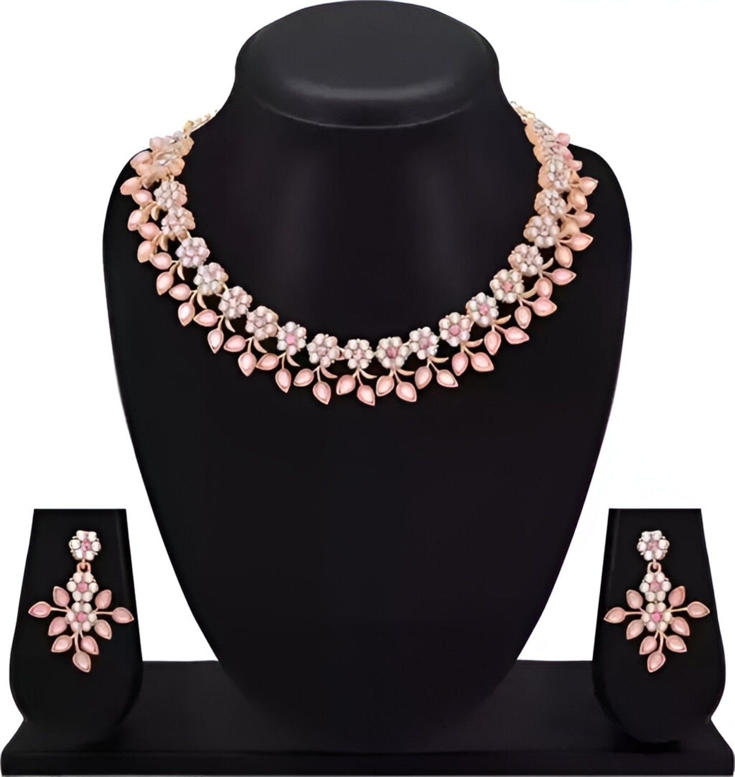 Rose Gold Plated Necklace set with Peach color Kundan