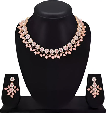 Rose Gold Plated Necklace set with Peach color Kundan