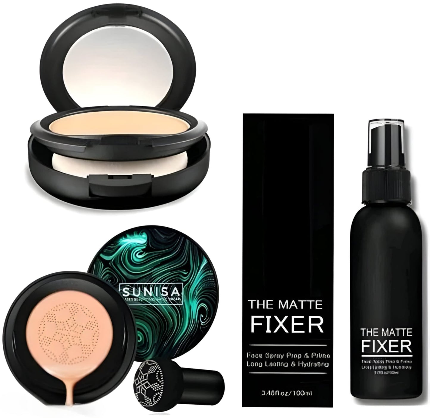 Sunisa Waterproof Foundation Bb and Cc Cream With Air Cushion and Makeup Fixer